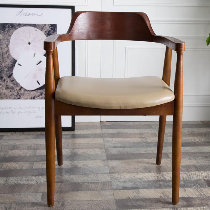 铁脚七实木会议桌椅长桌现代简约长方形大板桌工业风木桌长条桌办公桌 广岛椅