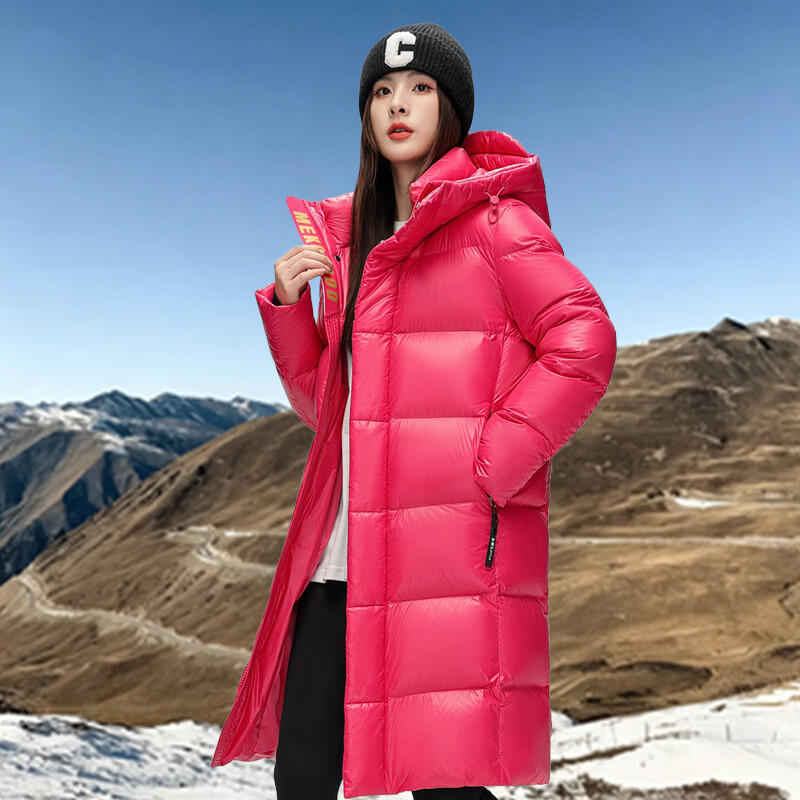 雅鹿白鸭绒羽绒服女长款过膝2026冬季新款黑色连帽保暖外套 黑色 XS