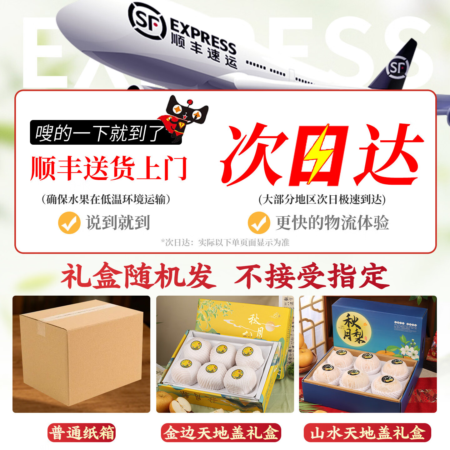 春福乐 正宗山东秋月梨【闪送-多地次日达】水果当季现摘冰糖梨顺丰礼盒 5 斤大果【单果 6 两起】净重 4.5斤 普通快递丨商超一级果