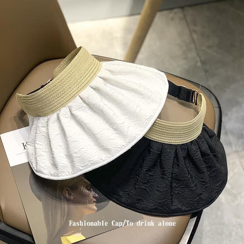 |夏泡泡纱双面防晒遮阳帽女帽子可折叠百搭空顶太阳帽草帽 遮阳帽 【米色】