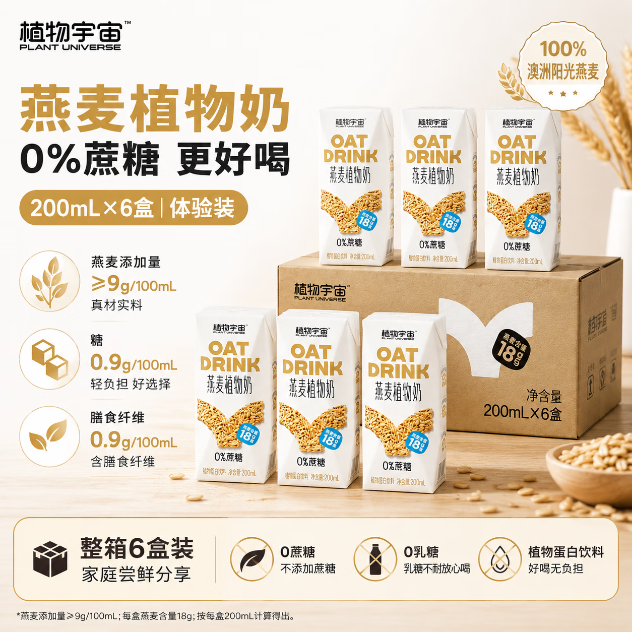 植物宇宙燕麦奶植物蛋白膳食纤维早餐奶 200mL×24盒|整箱囤货装