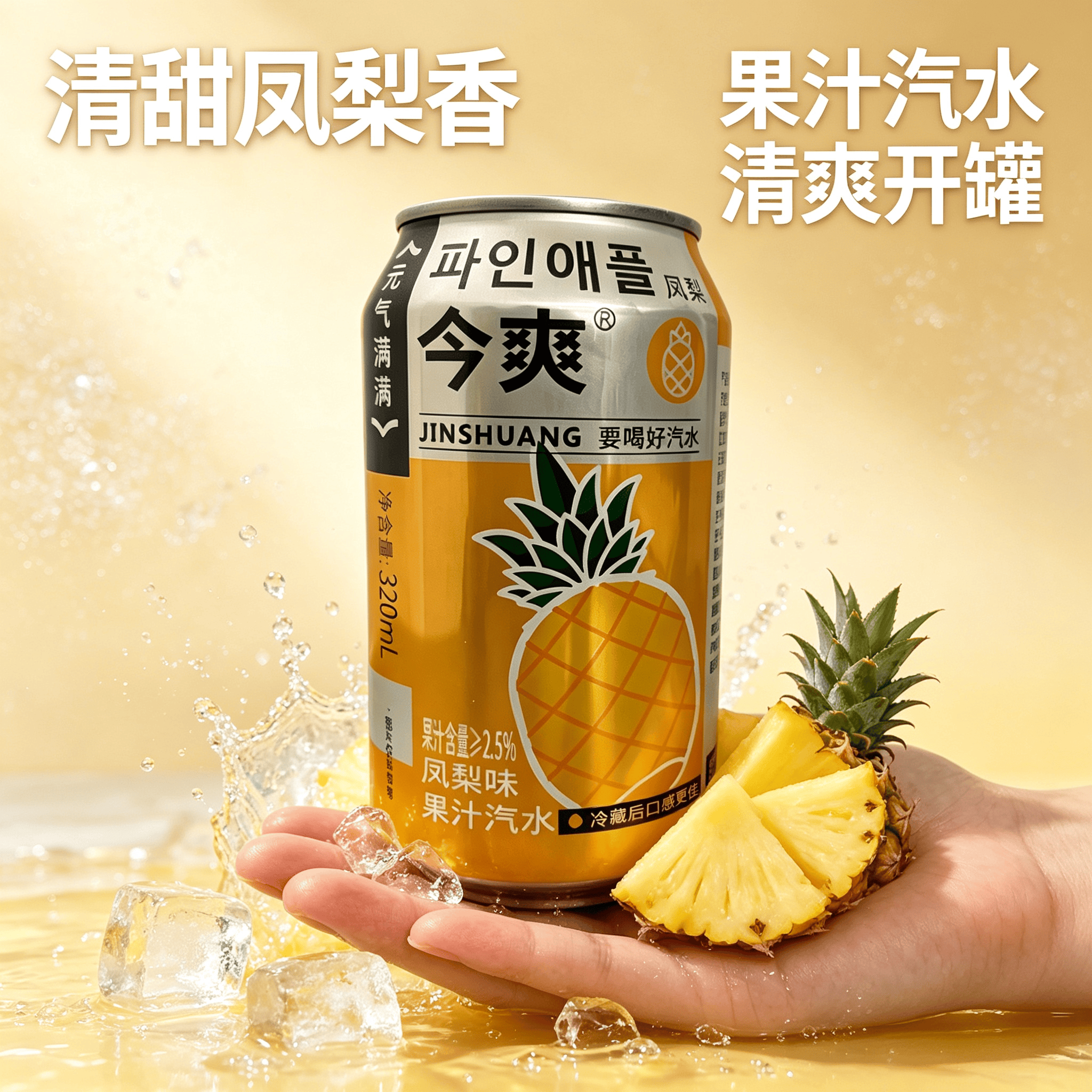 今爽凤梨汽水饮料气泡满满碳酸饮料320ml罐装气泡水果汁汽水厂家直发 24罐
