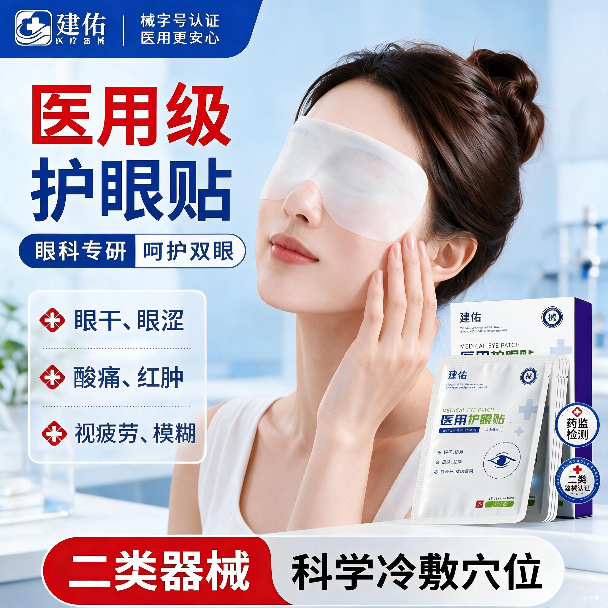 建佑医用眼贴一次性无菌冷敷缓解眼疲劳干涩视物模糊 女上班熬夜礼盒 医用眼贴冷敷贴【囤货装】5 盒