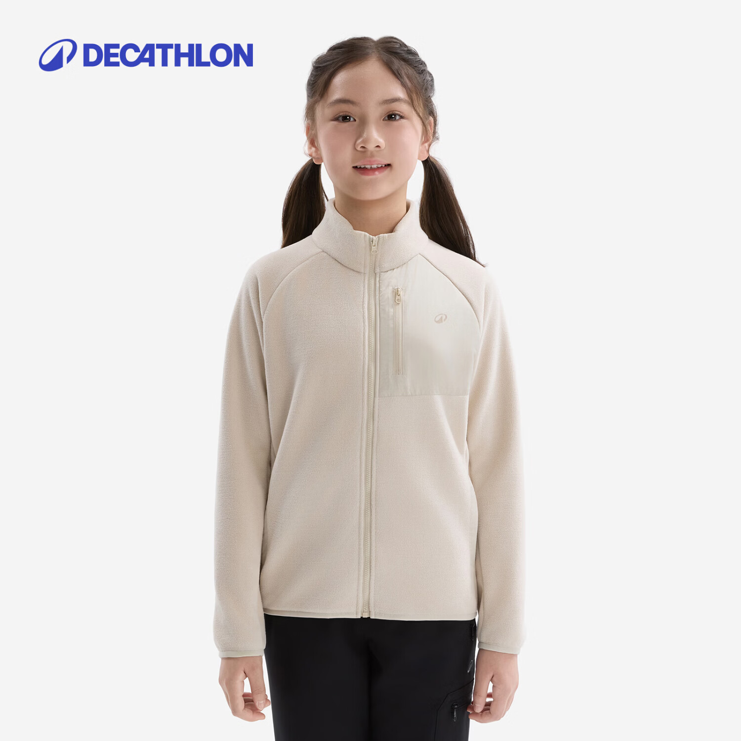 迪卡侬（DECATHLON）MH500儿童摇粒绒外套抓绒衣保暖户外运动加厚秋绒衣徒步 米色 170 161-172cm14-15岁