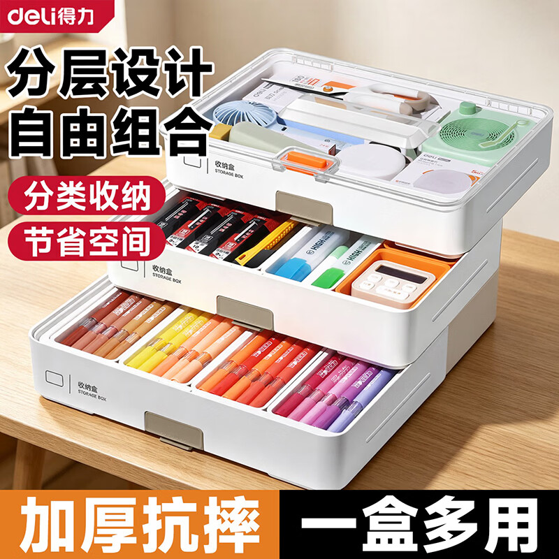 得力（deli）零件收纳盒零件盒拼豆收纳盒分类盒家用杂物整理可层叠组套分格盒 【带盖】迷你方形零件盒