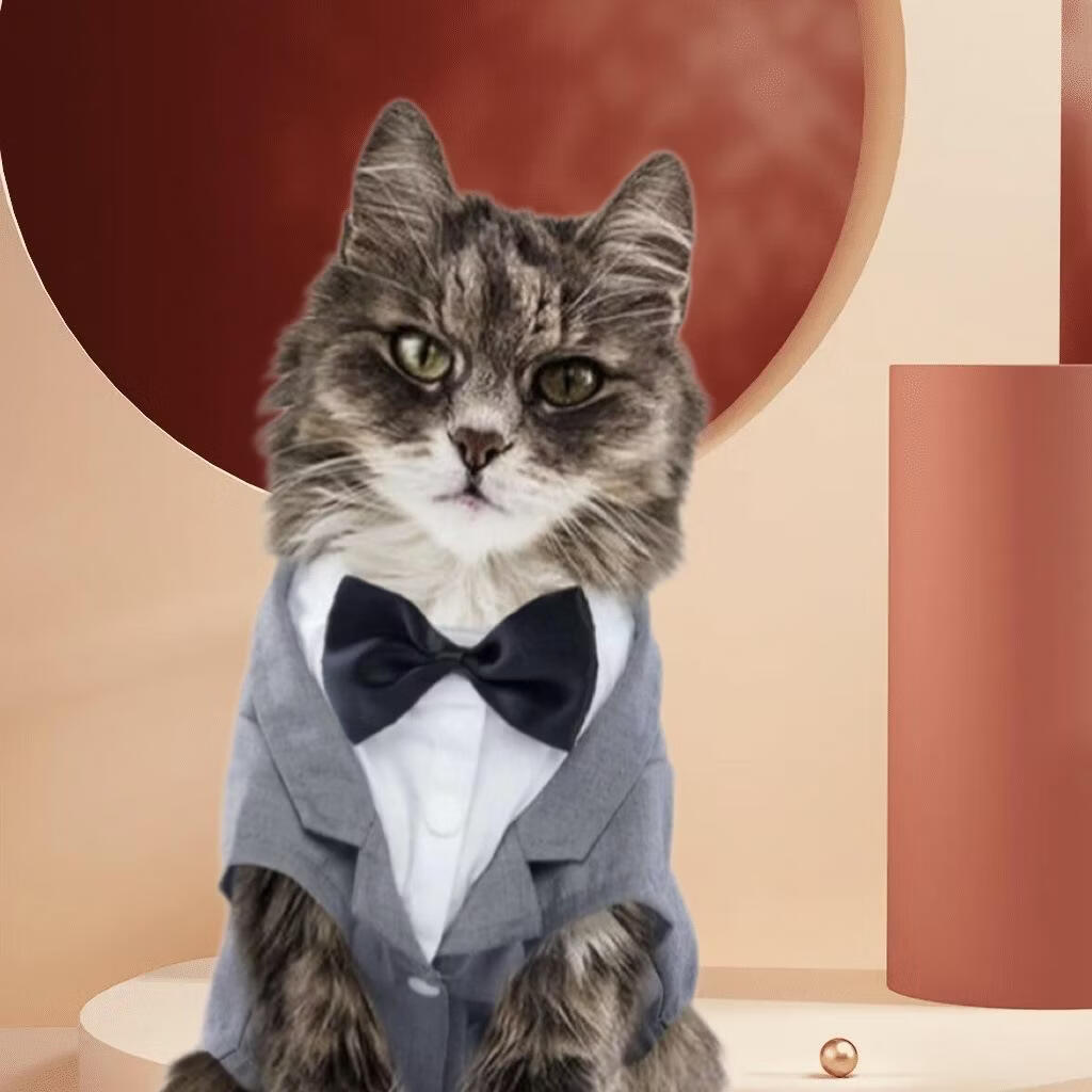 丘溯宠物猫咪燕尾服套装小猫衬衫衣服结婚礼服带领结正装婚礼猫咪 参考尺码图 2XL