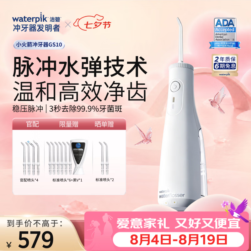 洁碧(Waterpik)冲牙器便携式电动洗牙器水牙线家用立式预防牙结石正畸适用全身水洗【小火箭】新年情人节礼物