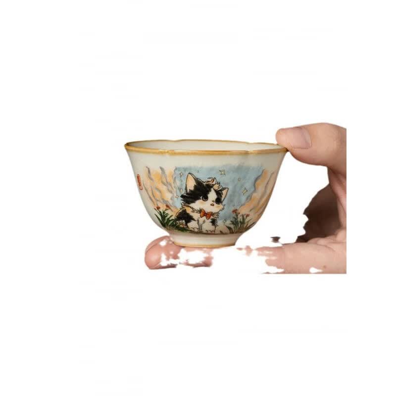 汝窑开片猫型品茗杯可爱猫葵口茶杯个人冰裂釉茶盏 汝窑可爱猫葵口杯 200mL以下