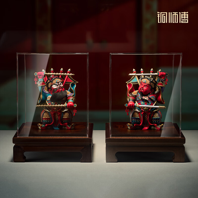 铜师傅《吉祥双雄》入户玄关秦叔宝尉迟恭门神铜摆件乔迁开业礼品 小号