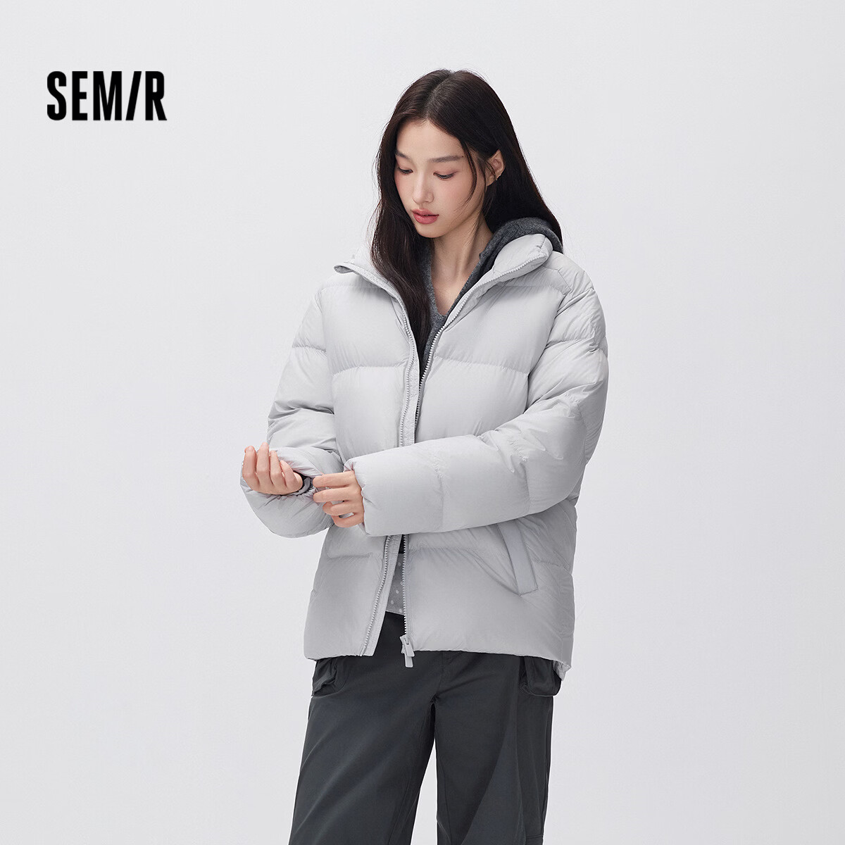森马90高标绒丨羽绒服男冬季防风防泼水26新品纯色情侣外套高洁净上衣 【防风防泼水】晨灰20154 2XL