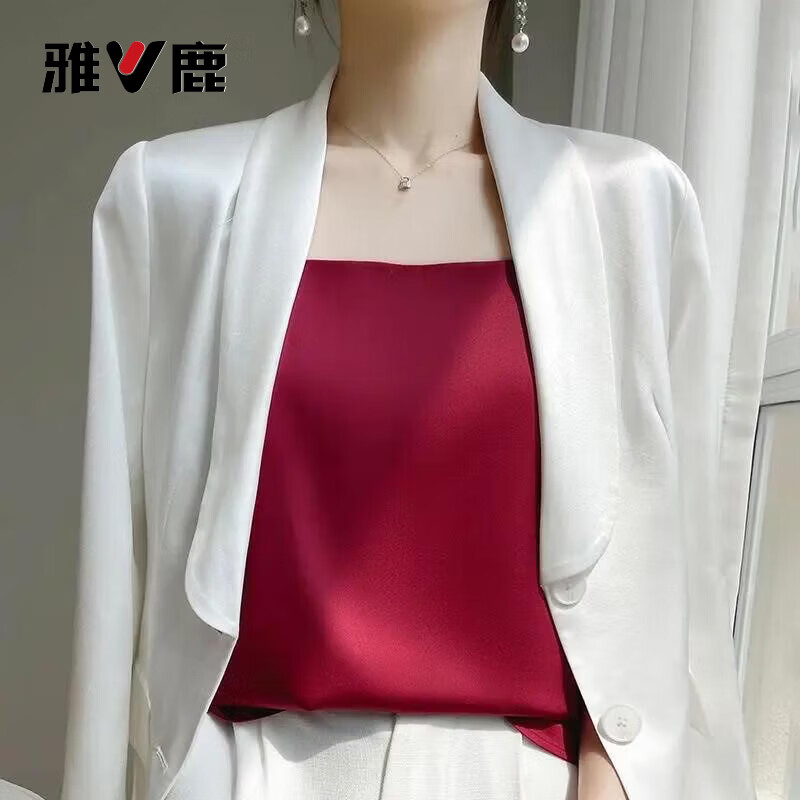 雅鹿2026夏季吊带女士夏季西装女内白色美背缎面气质醋酸打底上衣背心 香槟色工厂直发 XL 115-130120-135