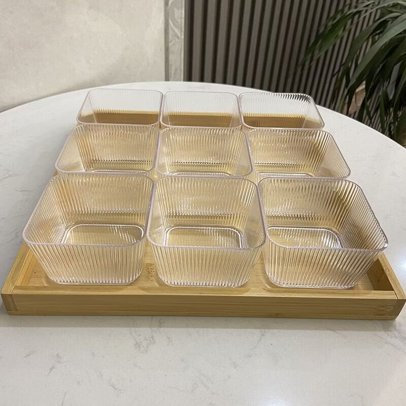 CRHMMFLF水果盘分格中式点心盘禅意茶室零食干果小吃果盘美容院酒吧小吃盘 竹木托盘 9格 透明【防摔耐用】