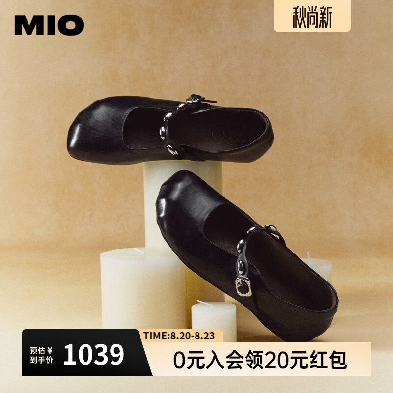 MIO米奥玛丽珍鞋2026秋新款圆头粗跟一字带女鞋金属圆饰复古女鞋 黑色 35 (225mm)