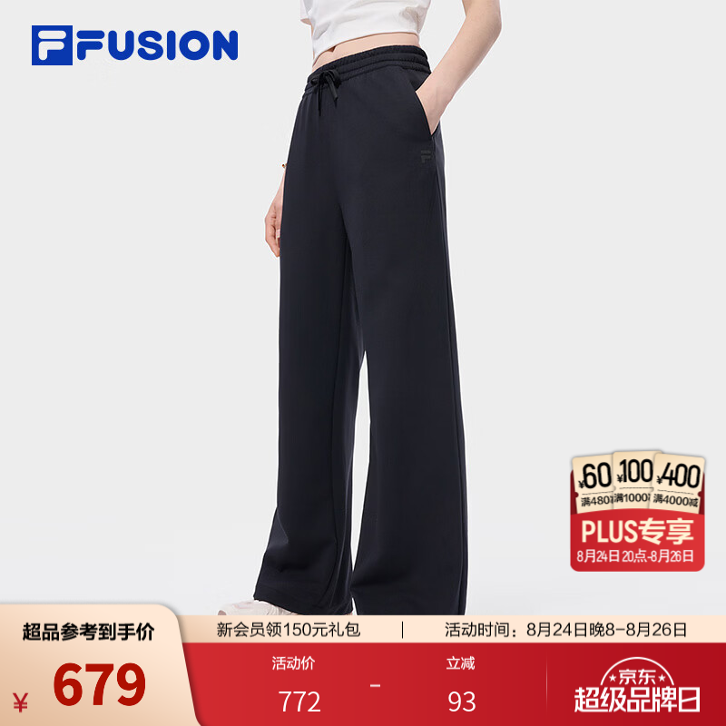 FILA FUSION潮牌长裤26秋季新款女士针织裤子宽松休闲裤阔腿裤 正黑色-BK M 165/66A/M
