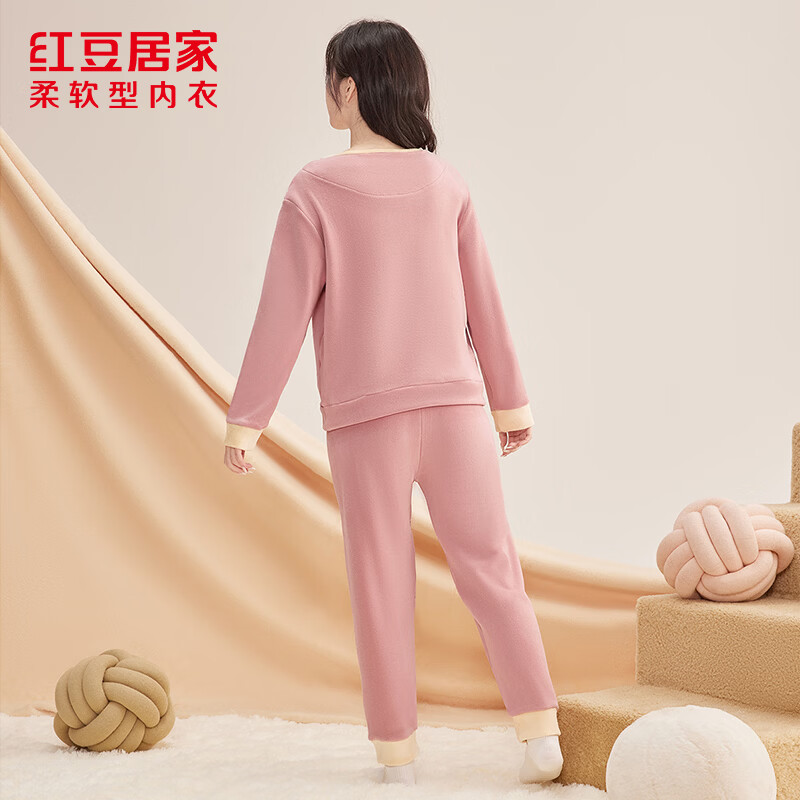 红豆居家(Hodohome)女士睡衣秋冬加绒加厚女士可外穿套头保暖家居服套装 JBJ700樱花粉 XL 女士175