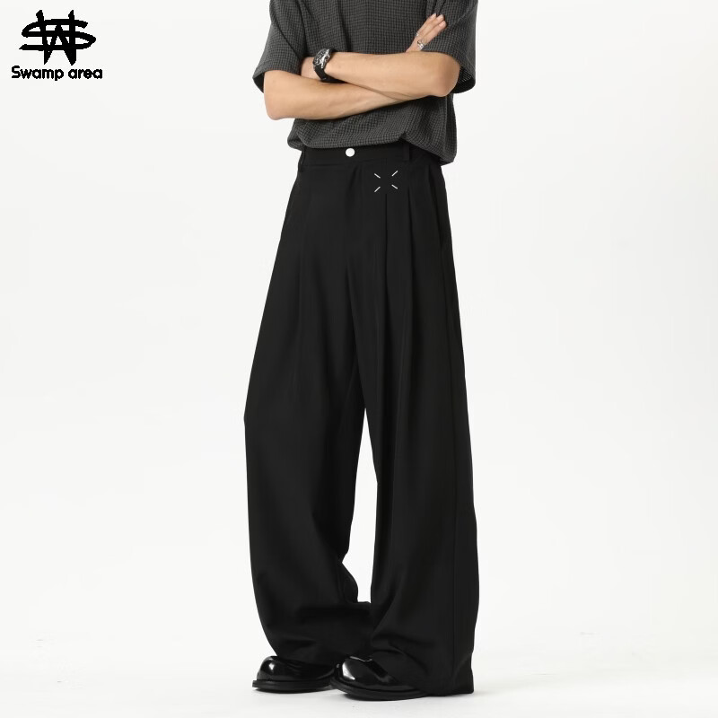 SWAMP AREA高级感cleanfit西裤男春秋通勤垂感宽松休闲西装裤HK25340黑色XL