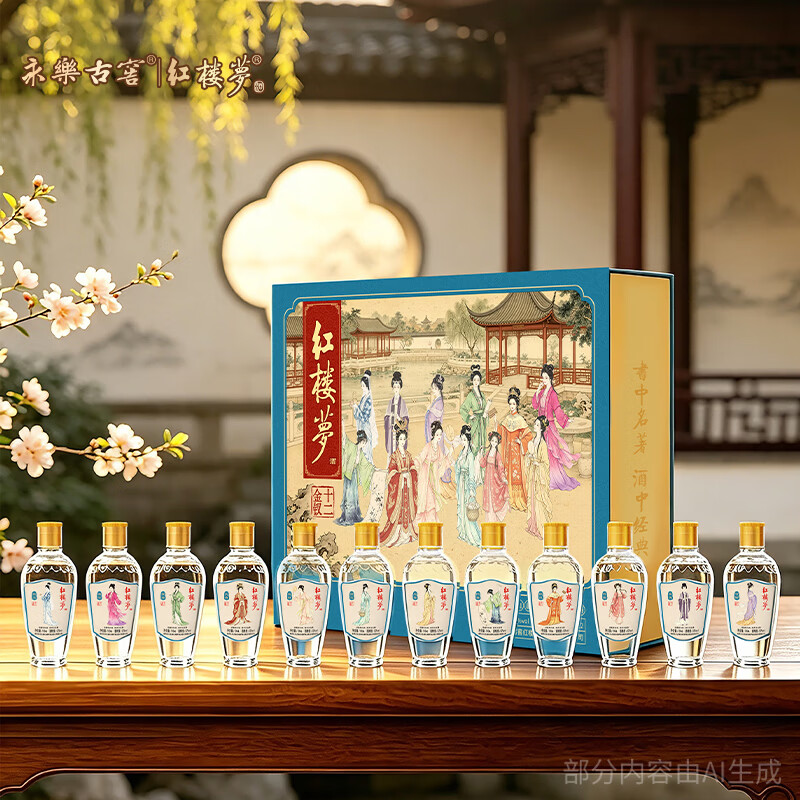 红楼梦宜宾经典浓香型白酒52度100ml 十二金钗白酒礼盒 52度 100mL 12瓶