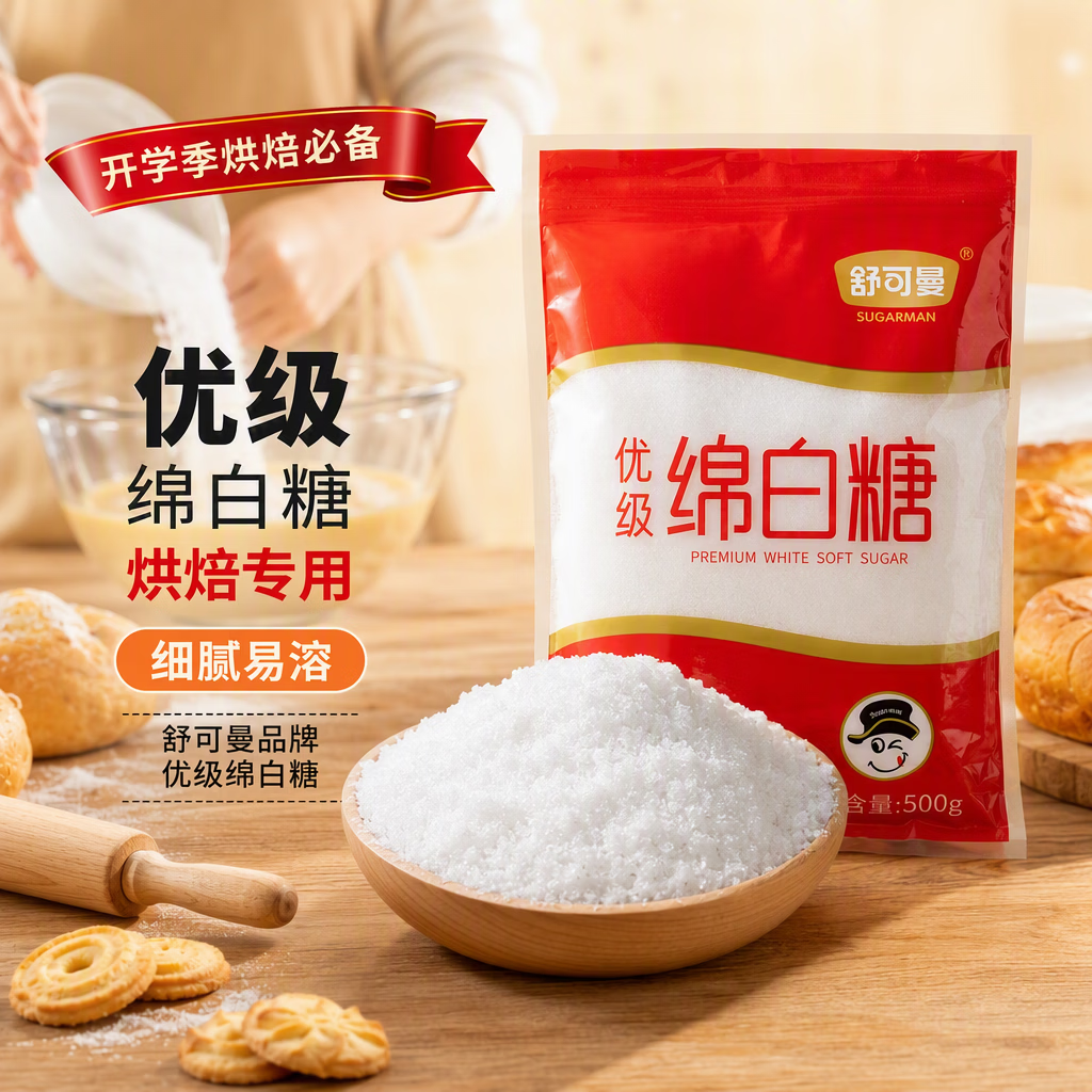 舒可曼 绵白糖500g【优级绵白糖】细砂糖幼砂糖咖啡冲饮调味烘焙原料