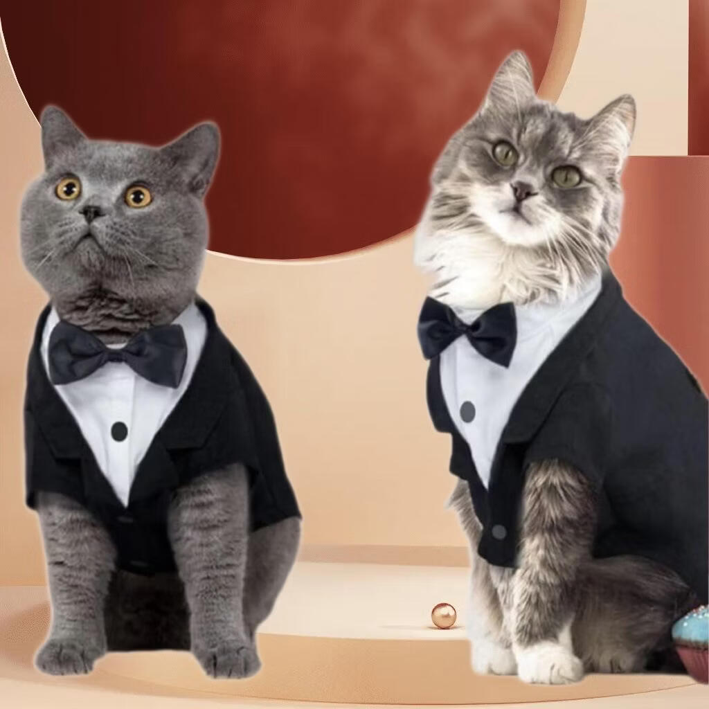 丘溯宠物猫咪燕尾服套装小猫衬衫衣服结婚礼服带领结正装婚礼猫咪 参考尺码图 2XL