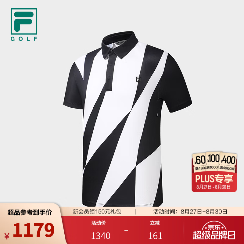 FILA斐乐防晒POLO衫26秋季新款男士针织短袖高尔夫运动上衣 深黑-BK L 175/96A/L
