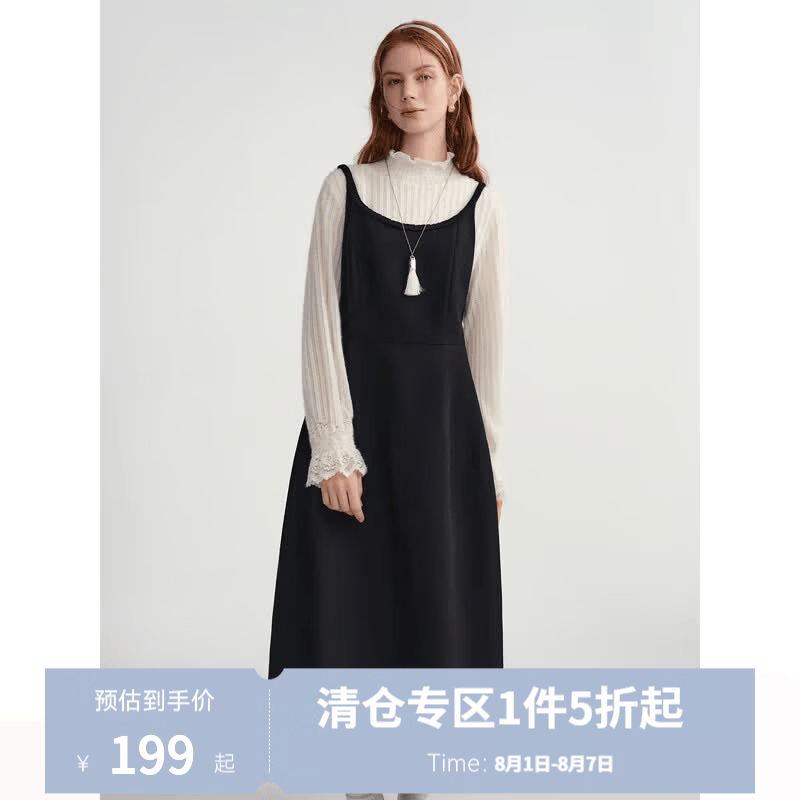独束大码女装【古典假日】吊带连衣裙2025秋冬百搭仪式场合裙子 优雅黑 M （尺码：1）