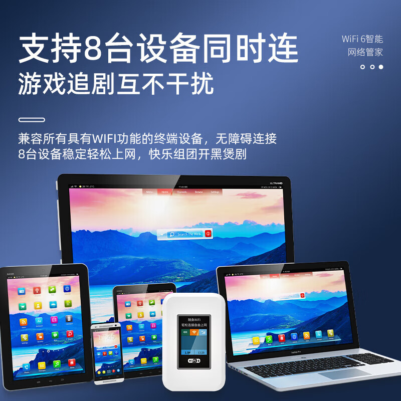 卡讯诺随身wifi多网全国通用无线wi-fi6便携式免插卡移动联通无限制大流量卡网卡高速网络2026款5GHF 【基础款高清彩屏】三网通3000毫安WiFi6
