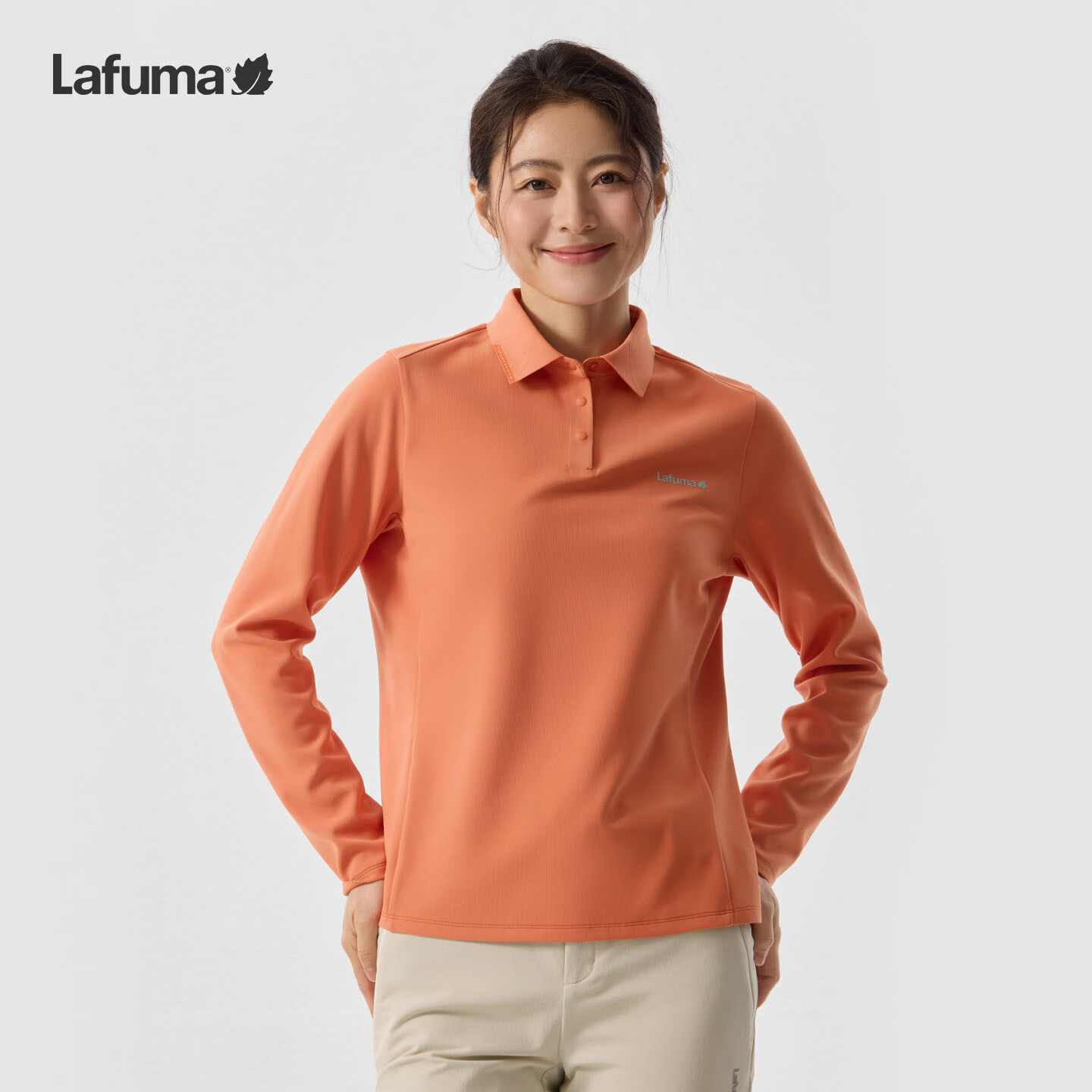 LAFUMA乐飞叶户外女士长袖POLO衫T恤 翻领通勤休闲上衣打底衫LFTS6CL82 DO-微光橙 XL (42)175/92A