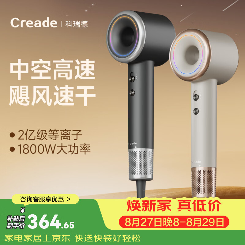 Creade科瑞德高速吹风机等离子护发速干不伤发电吹风机家用吹头发星级酒店大风力护发电吹风筒国家补贴 铂金灰 K-4060(1800W)