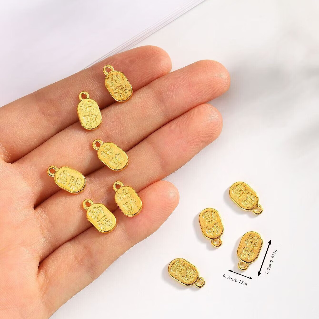 耳机挂绳迷你小号金色算纳福摆件纳福牌配饰纳福牌吊坠不掉色手链配件 纳福牌*1(送挂绳)
