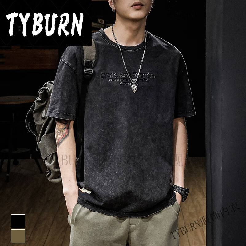 tyburn英罗迪230克重磅水洗复古短袖t.恤男棉宽松大.