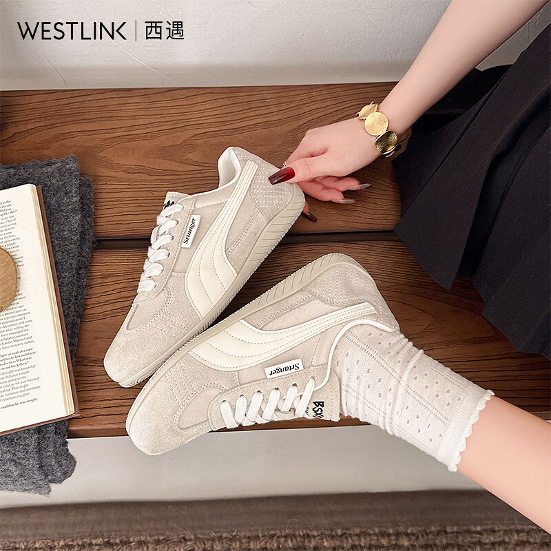 西遇（Westlink）德训鞋女新款春季超火阿甘女鞋圆头厚底百搭休闲运动板鞋 米色 付款20天 35 (225)