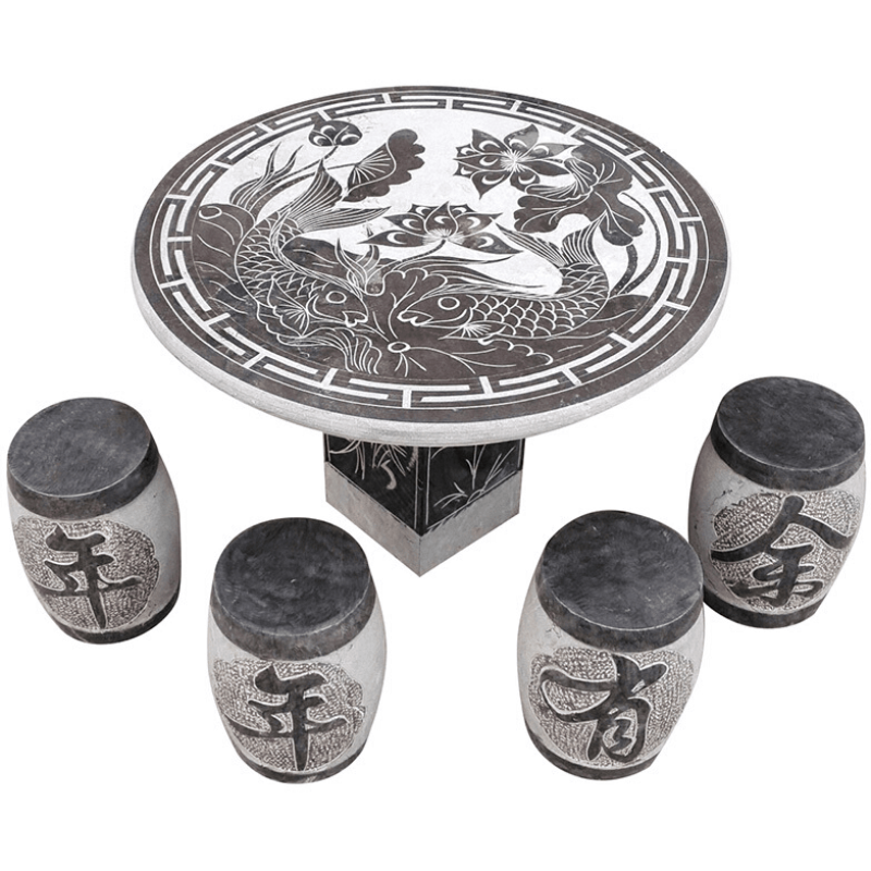 欧芳庭 户外露台棋牌石桌椅 凉亭院子公园大理石 石桌石凳 石椅圆凳 庭院别墅 石头桌椅 户外 一桌四凳（圆桌直径80CM）