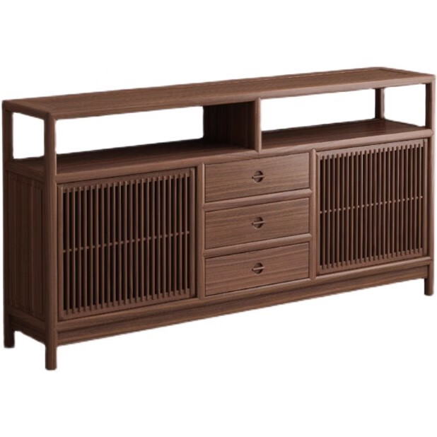 龙易鹿榆木边柜新中式实木餐茶室黑胡桃木储物柜收纳柜家具老玄关柜