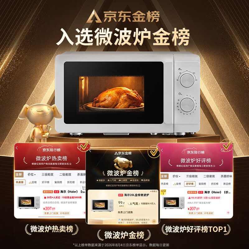 海尔（Haier）【金榜推荐】快捷微波炉 360°转盘加热 汉玉白旋转操作 易洁内胆 家用小型 老人适用 HW-M20T1W