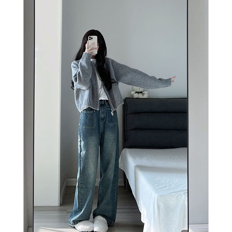 浪莎针织衫开衫女秋季新款小个子小衫宽松慵懒上衣软糯百搭可外穿外套 海军蓝 【柔软不易松垮】 均码 【推荐80-140斤】