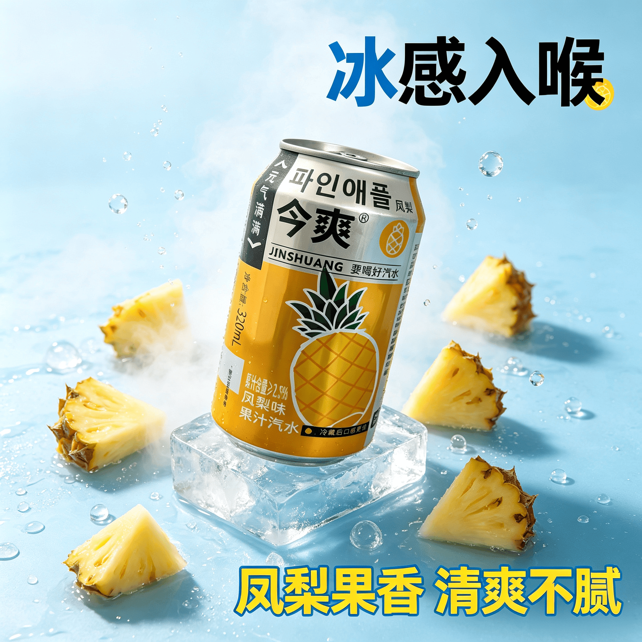 今爽凤梨汽水饮料气泡满满碳酸饮料320ml罐装气泡水果汁汽水厂家直发 24罐