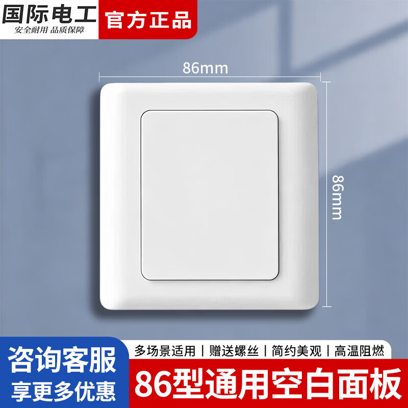 国际电工86型空白面板带孔二合一背景墙暗盒堵洞挡板家装工程装饰遮挡盖板 1只装【配螺丝】86型空白盖板