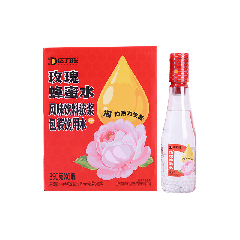 达力摇玫瑰蜂蜜水天然玫瑰原浆配料纯净0脂即饮便携饮品390g*6瓶整箱 蜂蜜玫瑰水390g*6瓶【整箱】