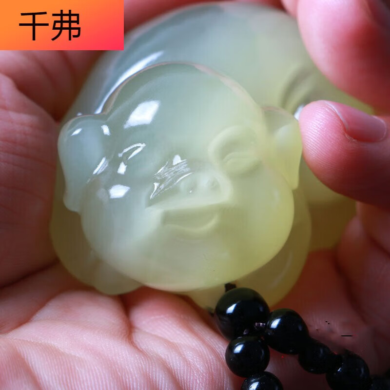 千弗{】青白玉生肖猪手把件纯手工雕刻小摆件玉石把玩件手玩 玩件手玩