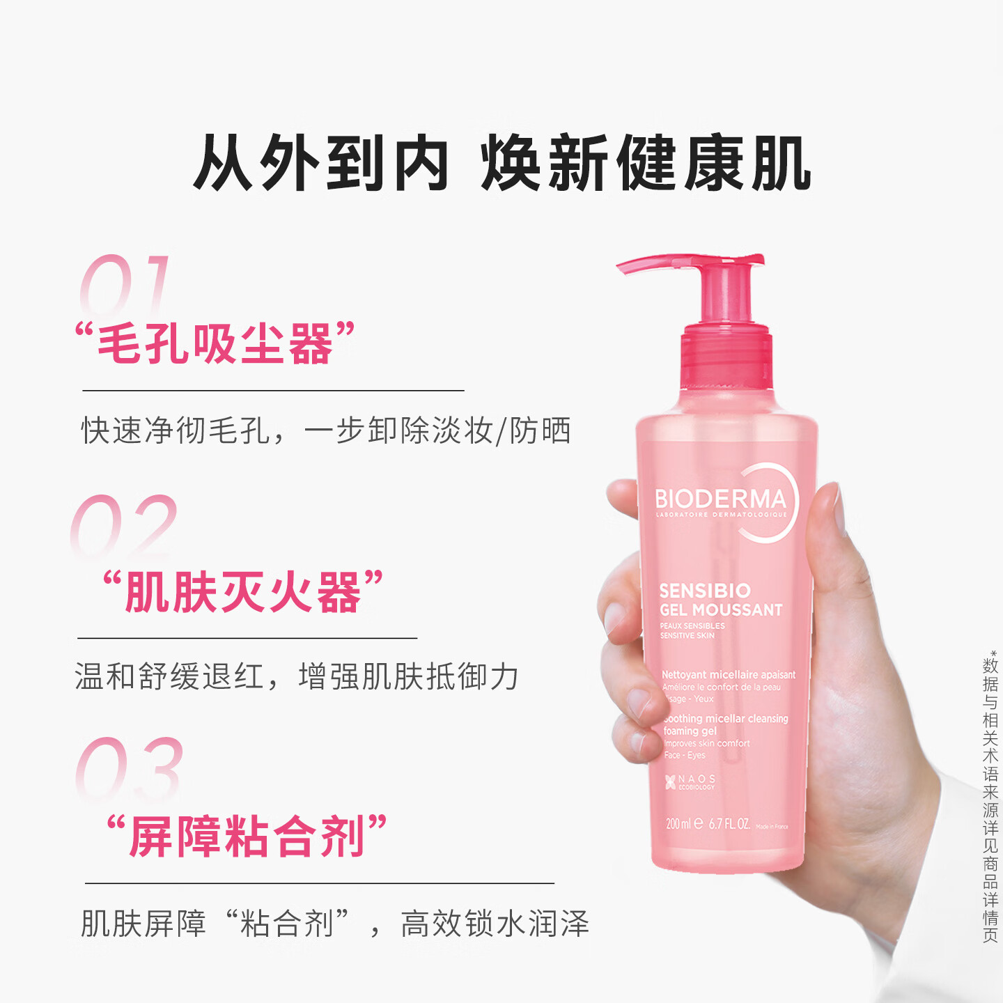 BIODERMA舒妍粉凝胶洁面氨基酸温和洗卸淡妆防晒敏感肌洗面奶 200ml
