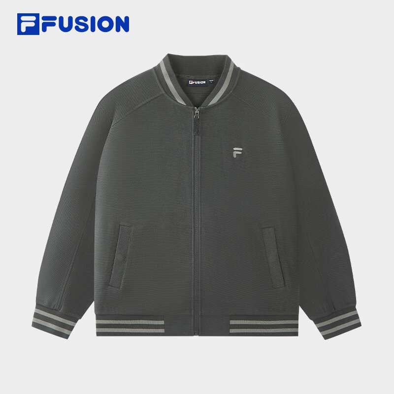 FILA FUSION斐乐潮牌针织长袖外套男2026冬季新款纯棉宽松棒球服 礁岩灰-DY XL 180/100A/XL