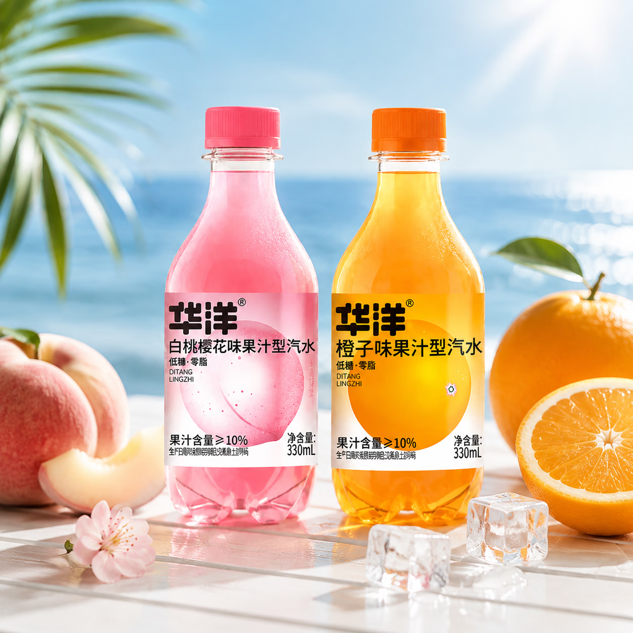 华洋白桃樱花味气泡果汁型饮料凤梨味果汁型汽水低糖零脂 白桃樱花12瓶+凤梨味12瓶+橙子味12瓶