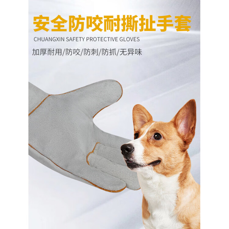 中大型鹦鹉双层牛皮防咬防抓手套防狗咬抓狗训狗专用防猫咬宠物仓鼠虎皮防刺加厚 60cm蓝色/手背手掌加托 均码