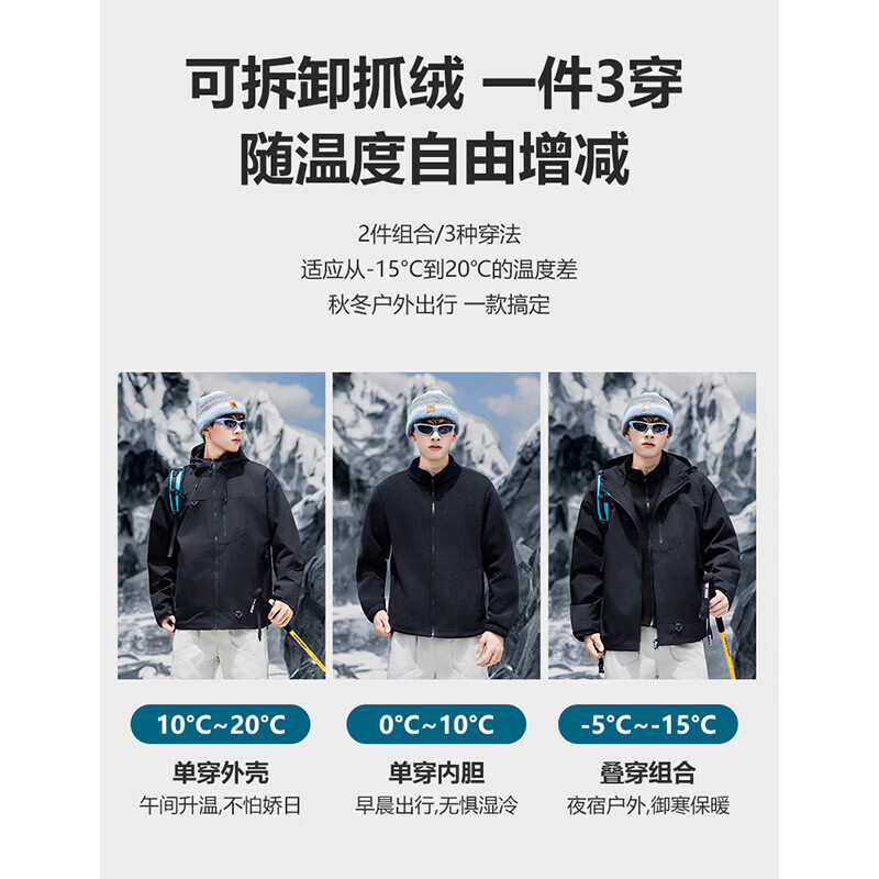 JEEP SPIRIT冲锋衣男女2026新款三合一户外登山防风防水运动登山外套 浅豆绿【三合一】 M (建议体重100-120斤)