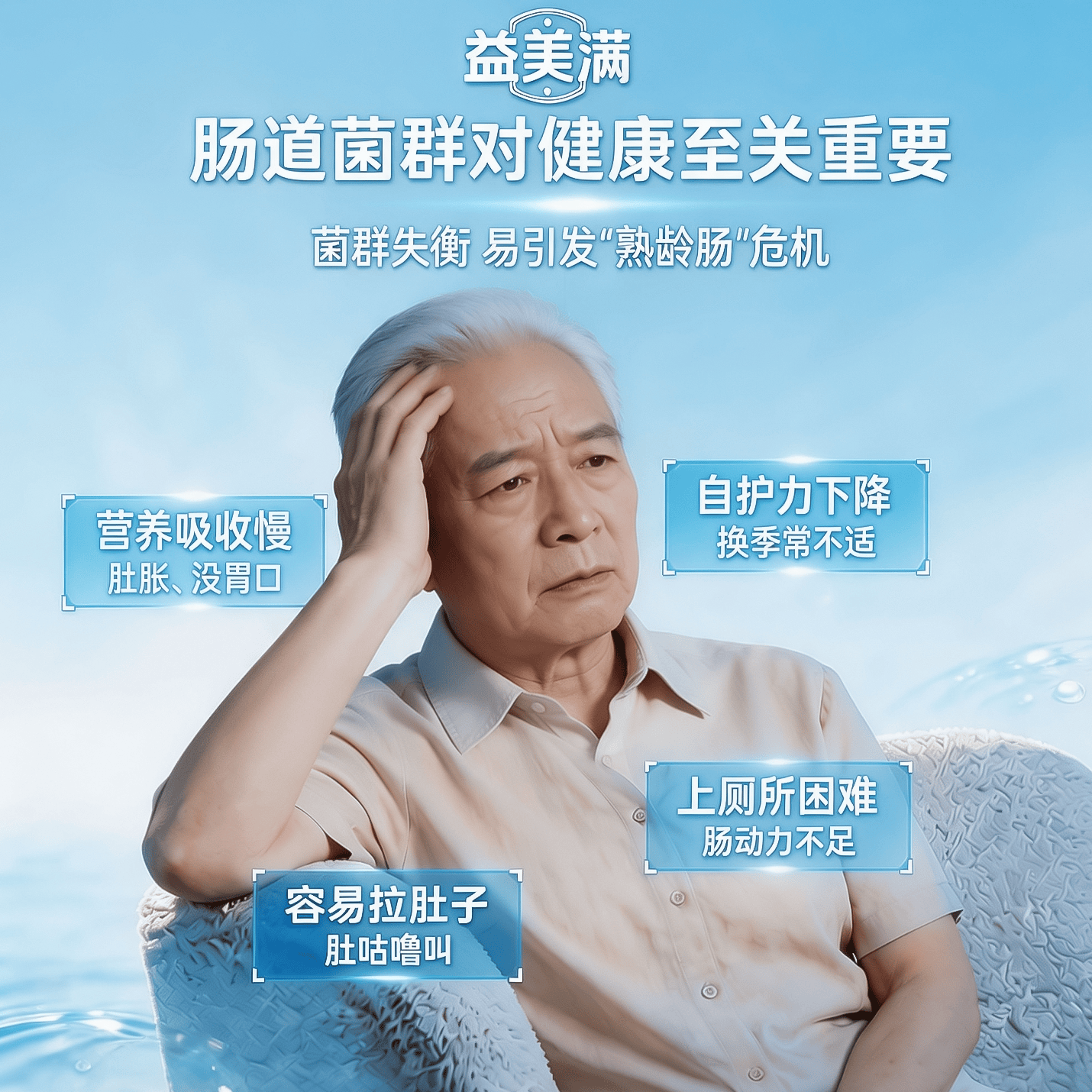 益美满益生菌老人成人肠胃脾胃虚弱肠道消化便秘屁多益生菌粉冻干粉 【中老年“肠”健康】优势期 60条 20g*6盒