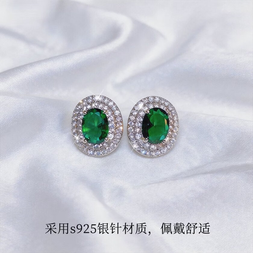 KRISTEN JUDI祖母绿色闪锆耳环女轻奢高级感新款复古耳饰新中式气质耳钉 实用生日礼物送女友老婆闺蜜