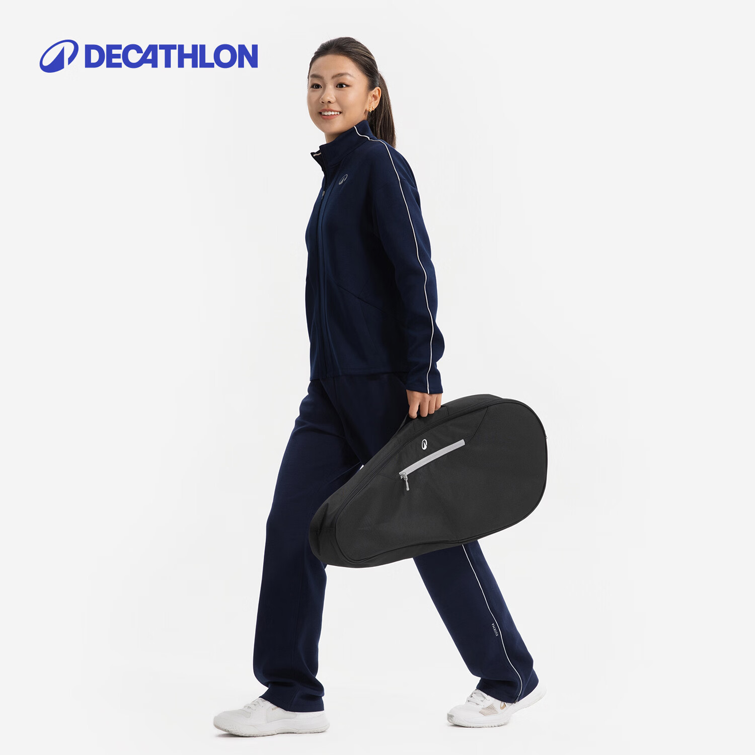 迪卡侬女士网球服羽毛球服轻暖系列轻量化保暖高弹舒适户外运动外套夹克 蓝色-长裤 XL