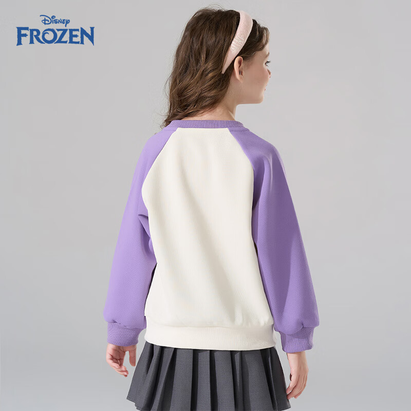 迪士尼（Disney）冰雪奇缘艾莎女童圆领卫衣2026秋撞色插肩袖印花挺阔有型儿童上衣 紫色 150