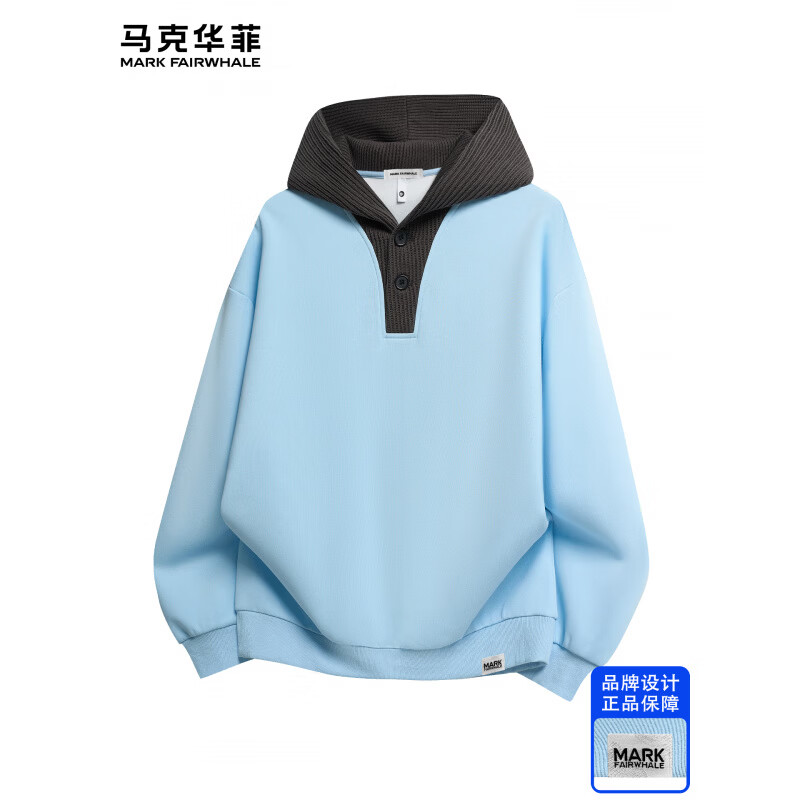 马克华菲（MARK FAIRWHALE）港式复古休闲卫衣男士2026秋季新款运动舒适时尚宽松潮牌上衣服装 黑色 【官方正品】 XL 【建议140-160斤】