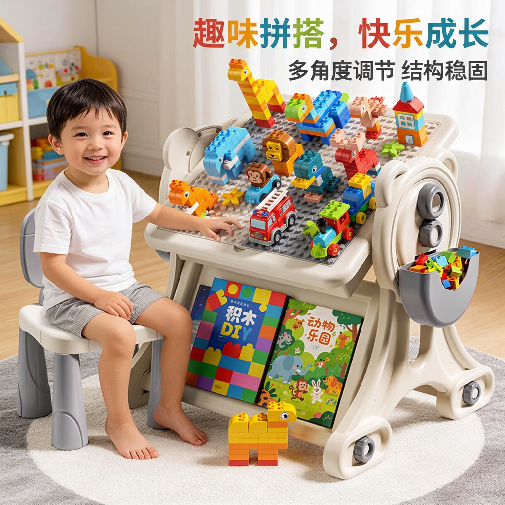 星涯优品积木桌大颗粒儿童玩具男女孩拼装益智玩具学习餐桌1-3-6生日礼物